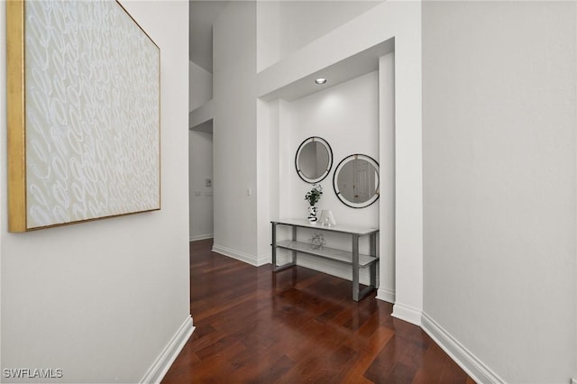 hall featuring dark wood-type flooring