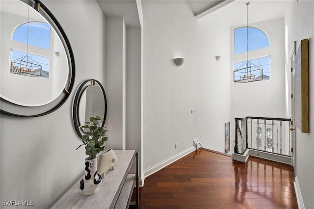 foyer featuring an inviting chandelier and dark hardwood / wood-style floors