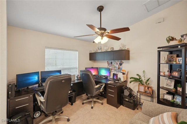 office space with ceiling fan