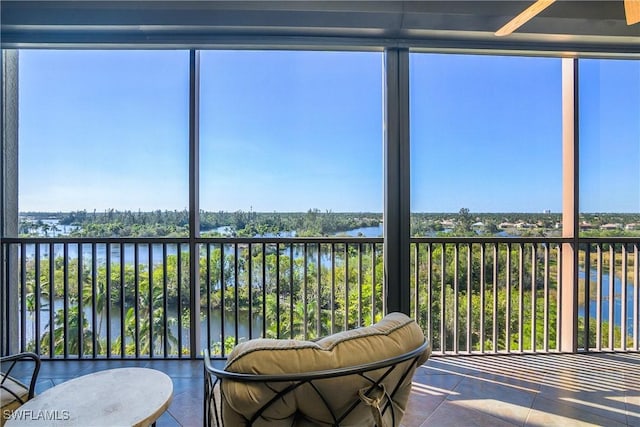 sunroom with a water view and a healthy amount of sunlight