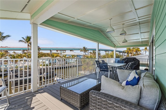 deck with a water view