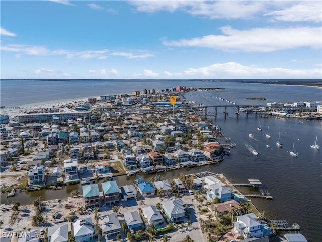 aerial view with a water view