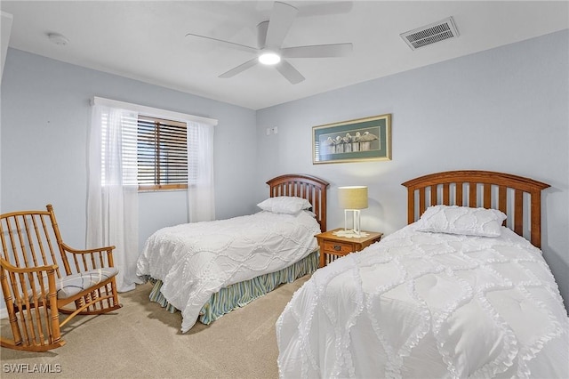 bedroom featuring carpet flooring and ceiling fan