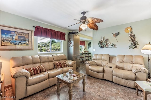 living room featuring ceiling fan