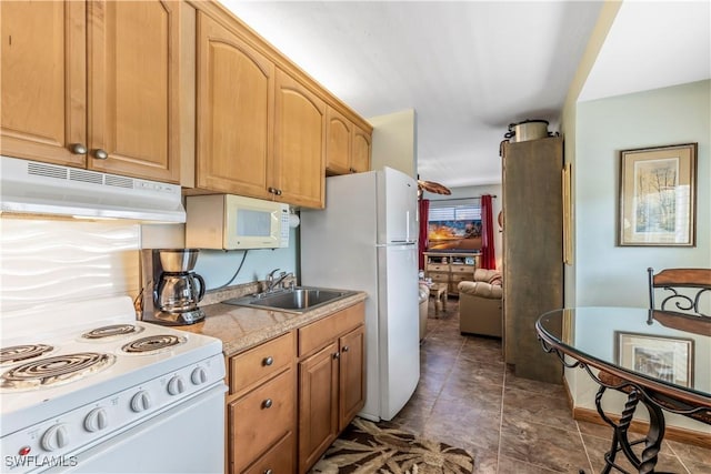 kitchen with white appliances and sink