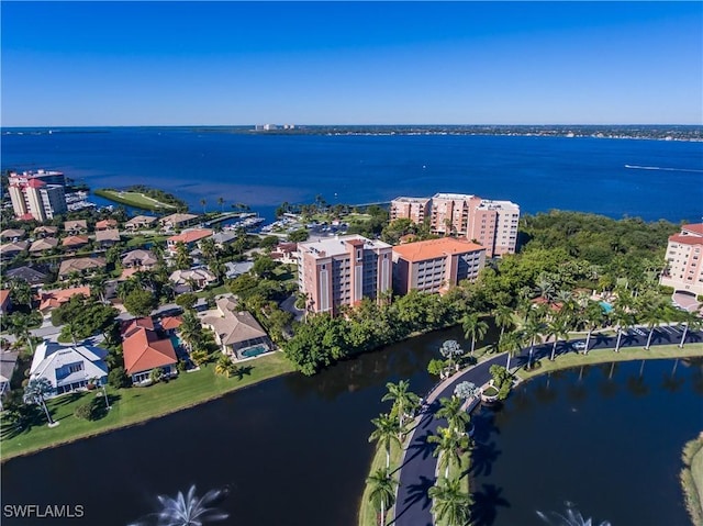 aerial view with a water view