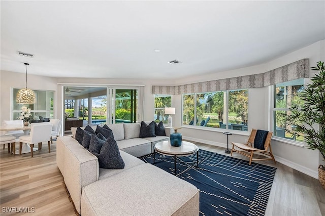 living room featuring hardwood / wood-style flooring and a healthy amount of sunlight