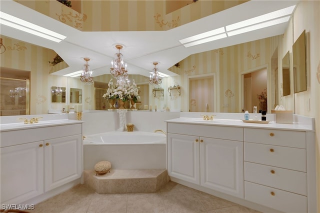 10801 Crooked River Rd Unit 203, Estero, FL 34135 - full bathroom featuring a skylight and wallpapered walls