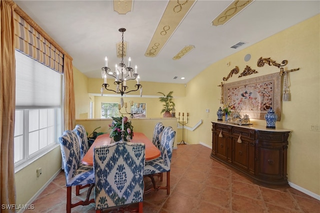 10801 Crooked River Rd Unit 203, Estero, FL 34135 - tiled dining room featuring visible vents, a notable chandelier, and baseboards