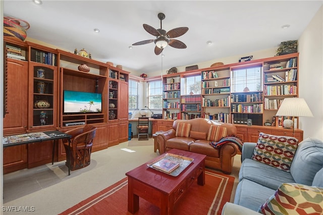 10801 Crooked River Rd Unit 203, Estero, FL 34135 - living room featuring carpet floors and ceiling fan