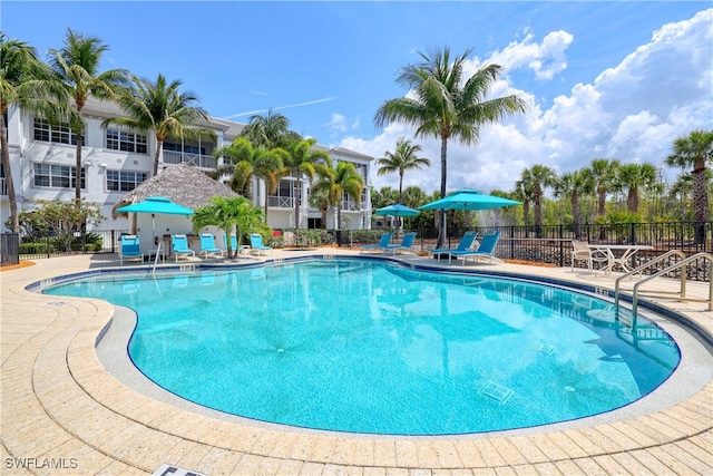 view of swimming pool with a patio