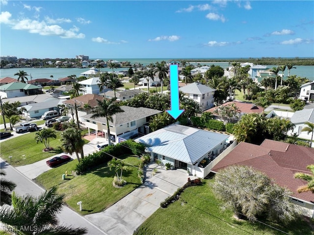 bird's eye view featuring a water view