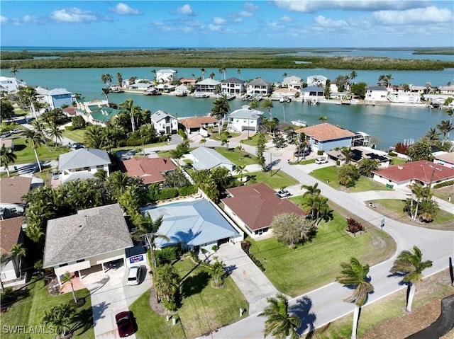 aerial view featuring a water view