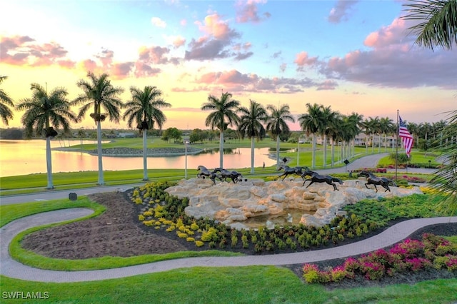 view of home's community with a water view