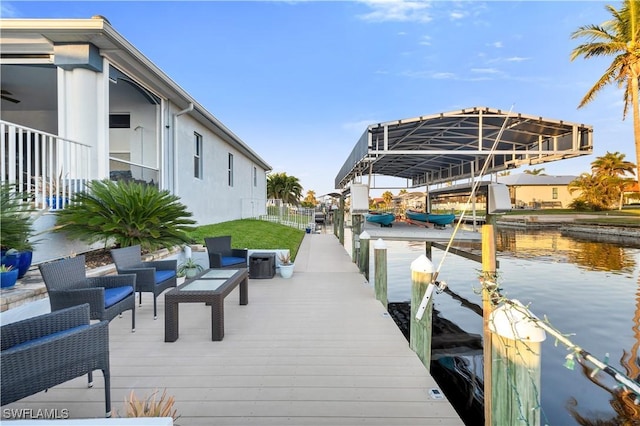 view of dock with a water view