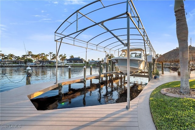 dock area featuring a water view