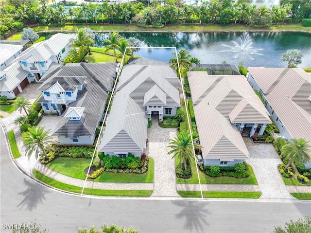 aerial view with a water view