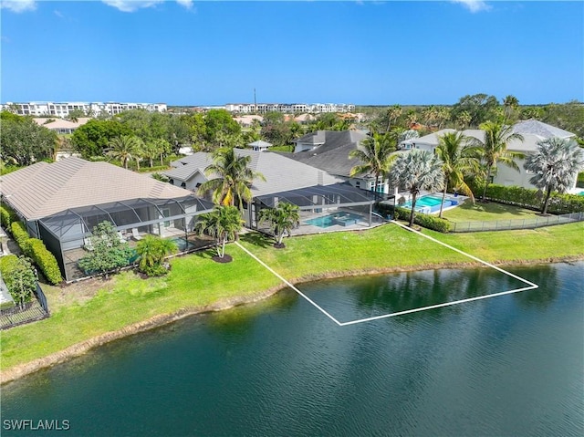 aerial view with a water view