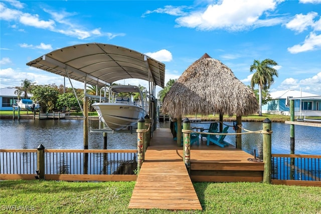 dock area with a water view