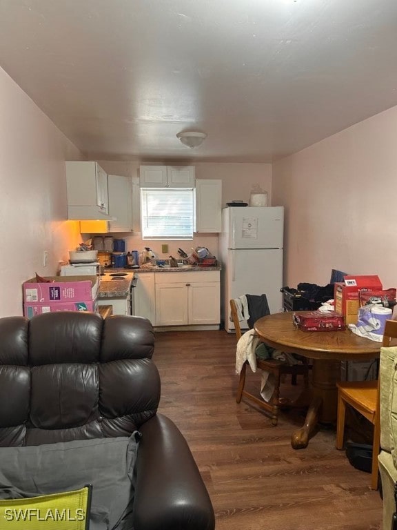 interior space with dark hardwood / wood-style flooring and sink