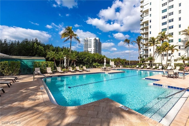 view of pool featuring a patio area