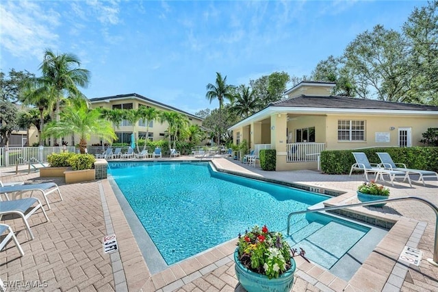 view of pool featuring a patio