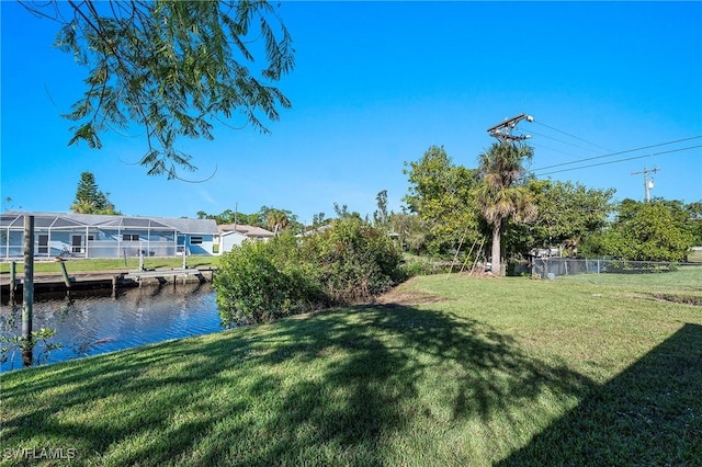 view of yard with a water view