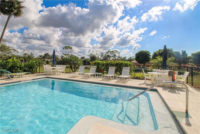 view of swimming pool with a patio area