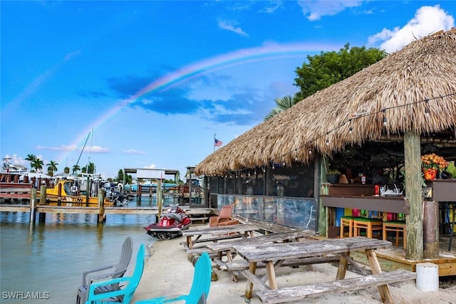 view of dock with a water view