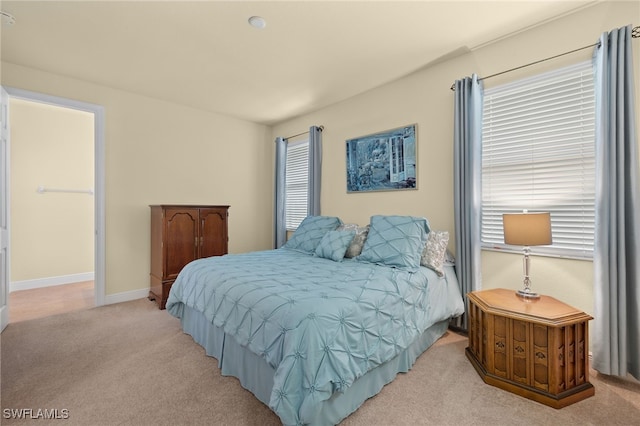 bedroom with light carpet