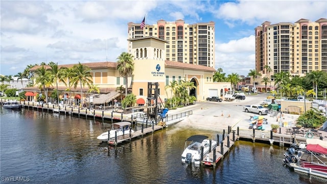 dock area featuring a water view