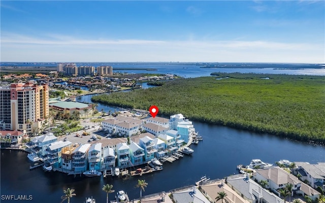 aerial view with a water view