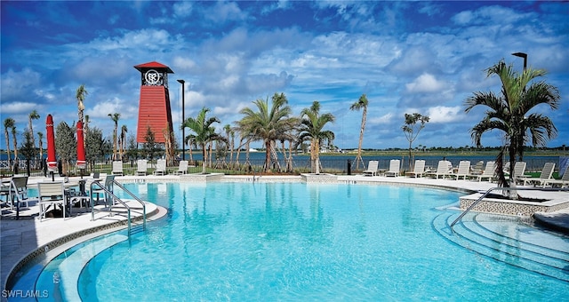 view of swimming pool with a patio