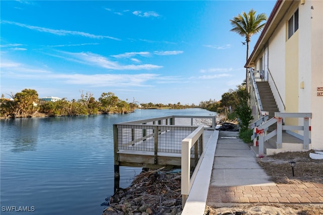 view of dock with a water view