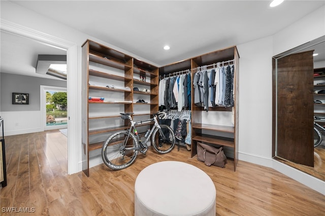 spacious closet with hardwood / wood-style floors