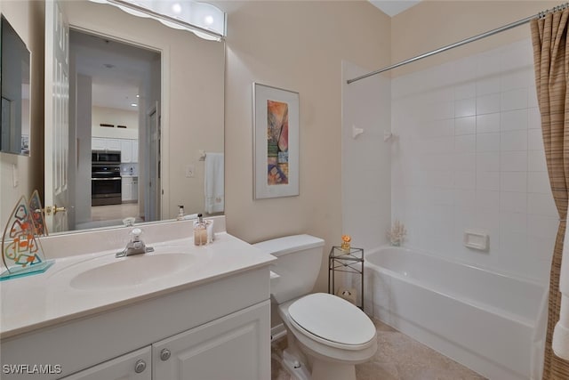 full bathroom featuring vanity, toilet, and shower / bath combo with shower curtain