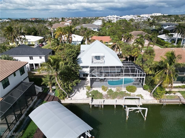 bird's eye view featuring a water view