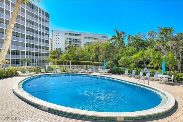 view of swimming pool with a patio