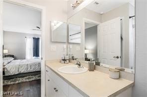 bathroom with wood-type flooring and vanity