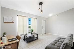 living room featuring light tile patterned floors