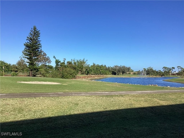 view of community featuring a yard and a water view