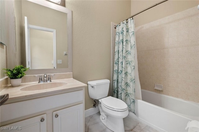 full bathroom featuring vanity, toilet, and shower / tub combo