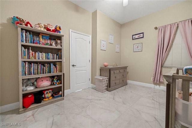 bedroom featuring ceiling fan