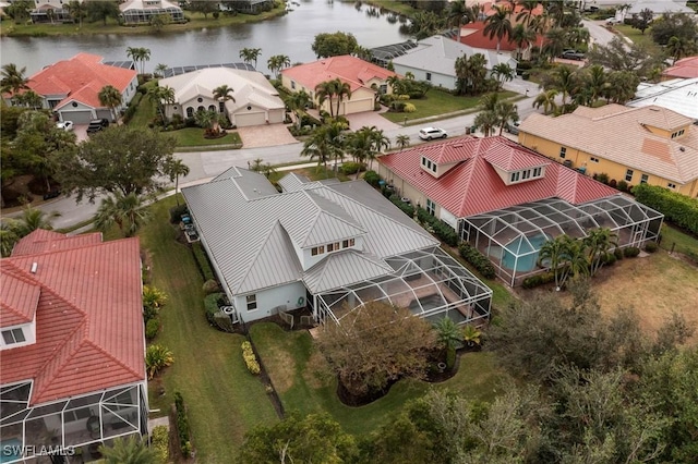 aerial view featuring a water view