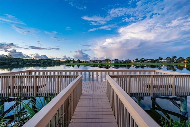 view of dock with a water view