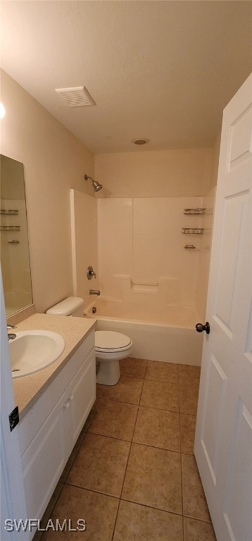 full bathroom with tile patterned flooring, vanity, toilet, and bathing tub / shower combination