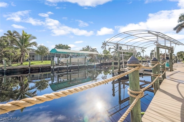 dock area with a water view