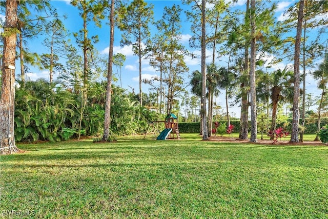 view of yard with a playground