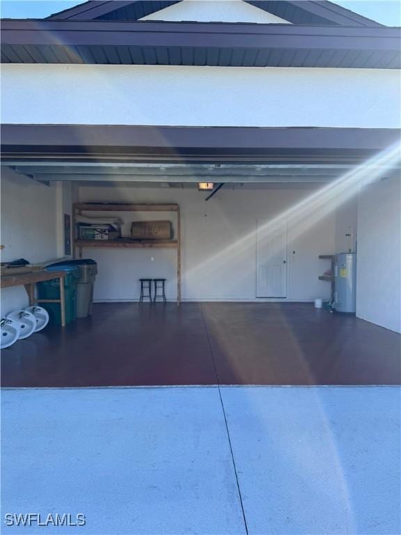 garage featuring water heater