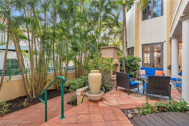 view of patio featuring an outdoor hangout area and french doors